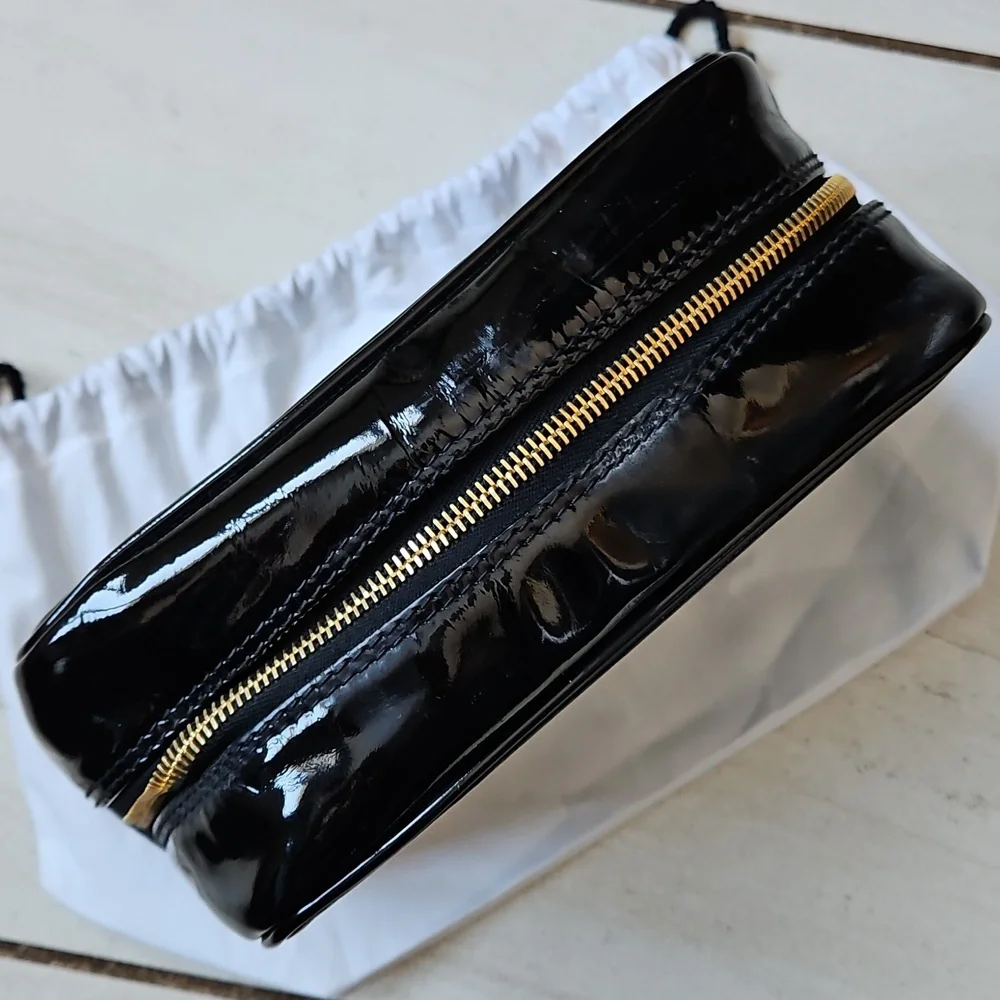 CHANEL Black Patent Leather Cosmetic Bag